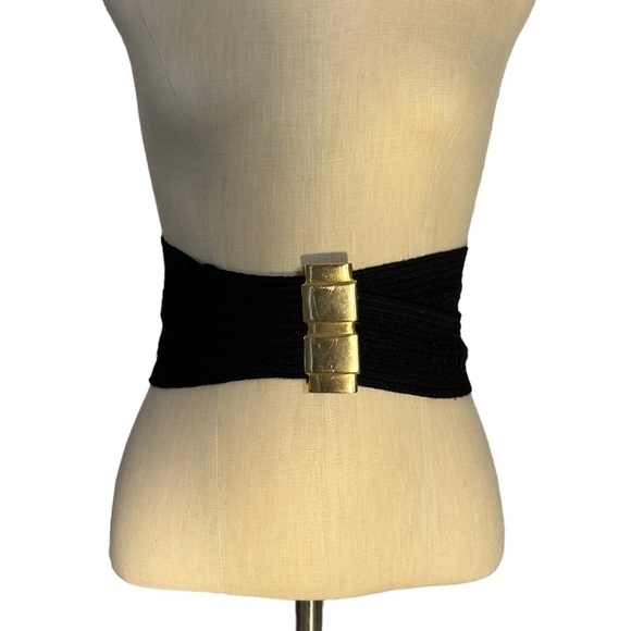 Vintage Priscilla Green Stretchy Black and Gold Cinch Belt - Picture 1 of 5